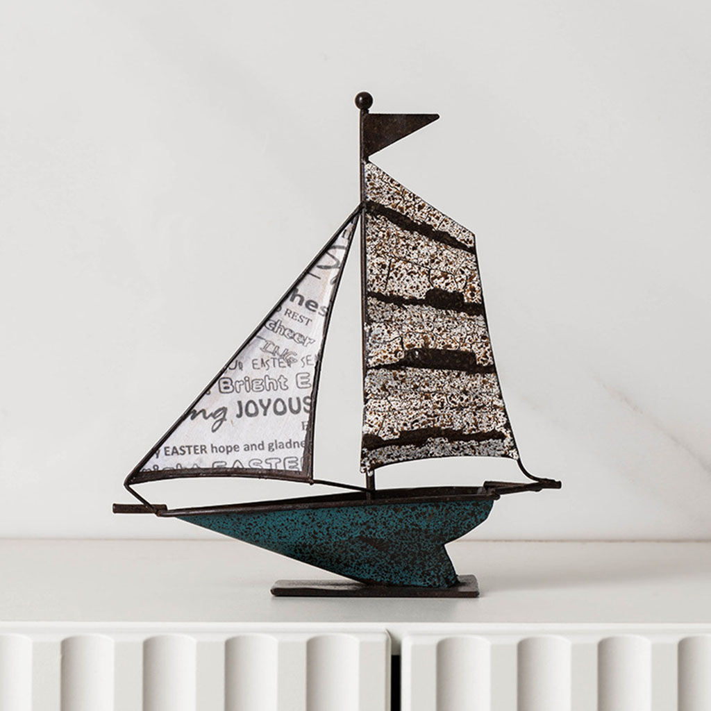 Exquisite Antique Retro Miniature Nautical Sailing Boat Handmade Sailboat Model Shelf Decor Photo Props Home Accents