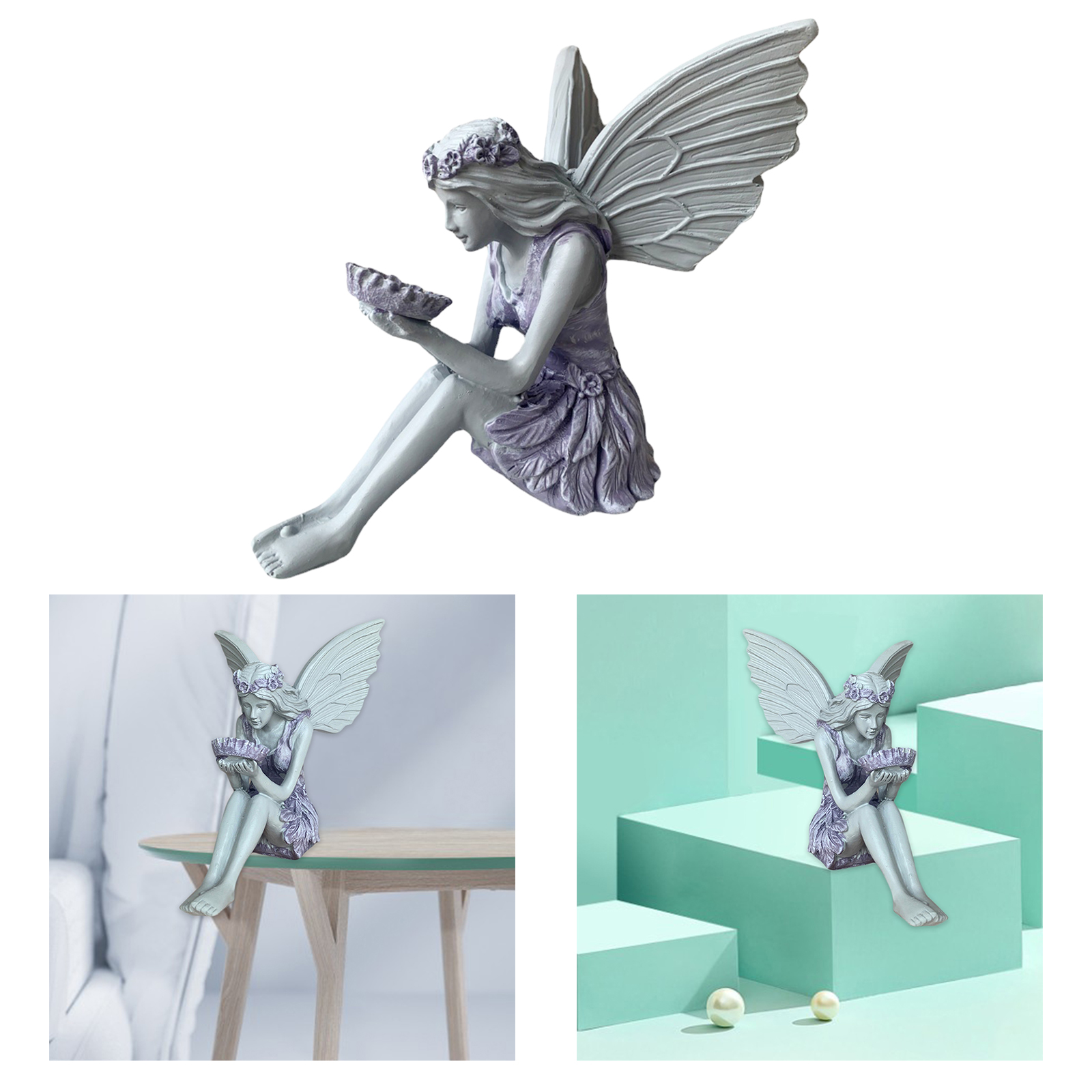 Flower Fairy Statue Fountain Pond Ledge Fairy with Wing Garden Statues Home