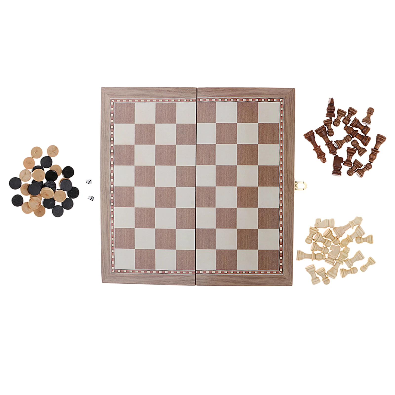 3-in-1 Wooden Folding Chess Board Game Travel Set for Kids Teens Adults,