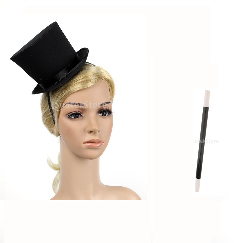 Black op Hat Headband & Magic Wand Props Magician Costume Fancy Dress