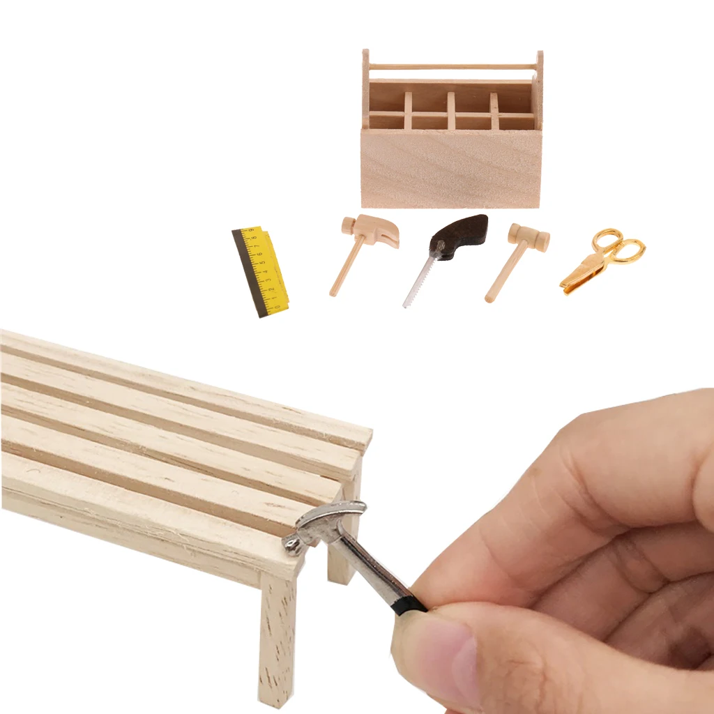 1/12 Scale Miniature Dollhouse Wooden Toolbox Tools Furniture Accessories