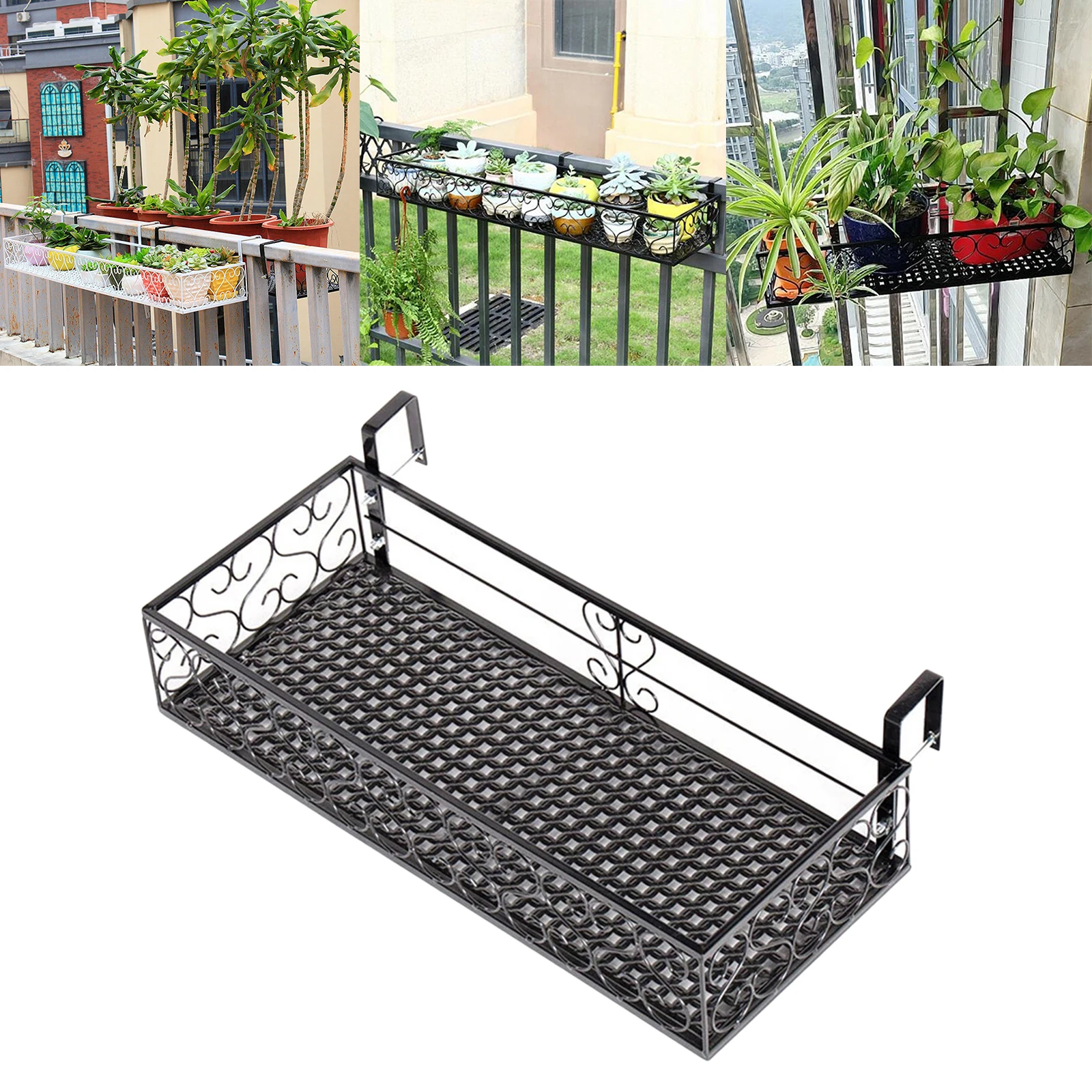 Wrought Iron Metal Planter Railing Shelf Holder er Balcony Yard Fence Flowerpot ing Rack Basket for Porches Patio Home