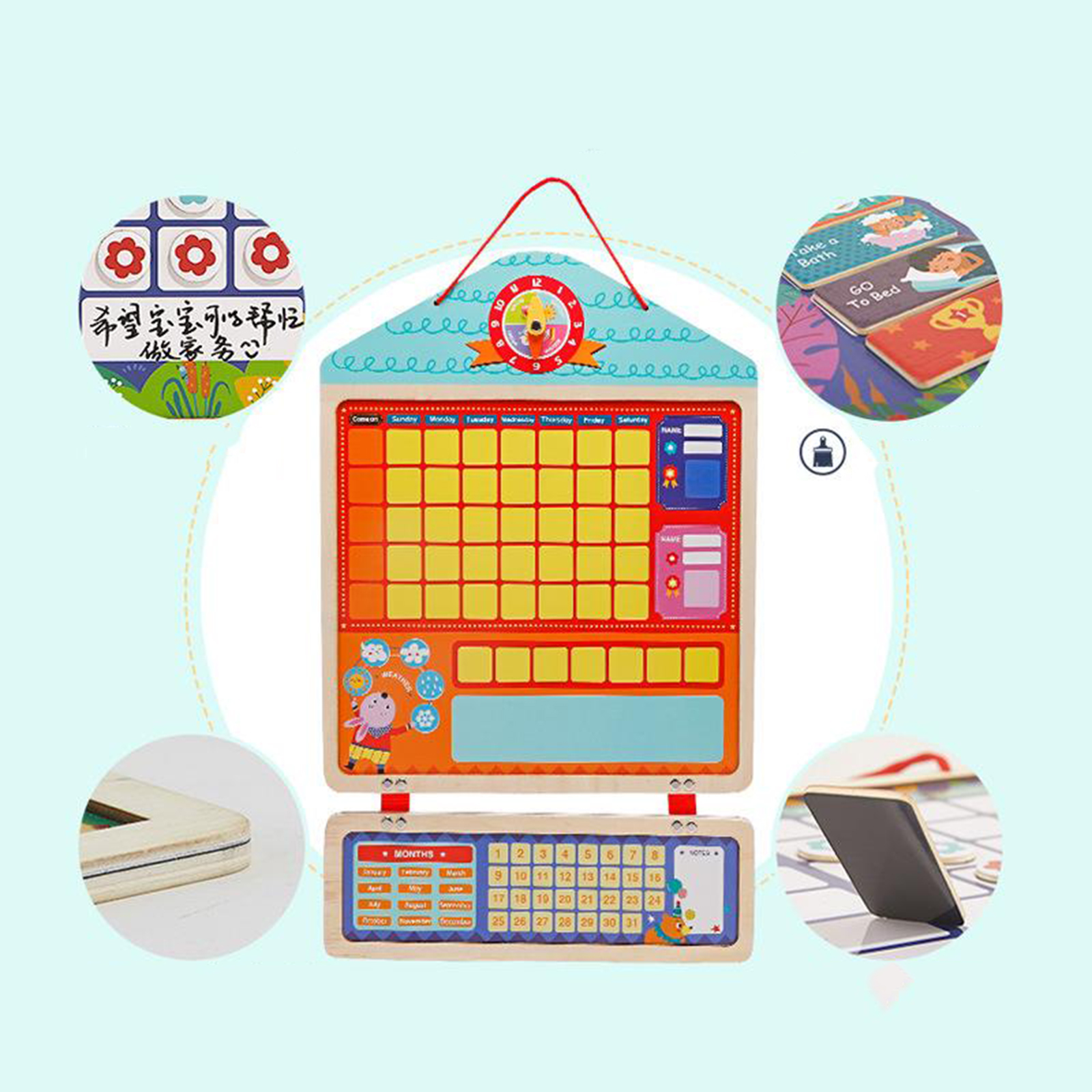 Montessori Children My Magnetic Calendar Chart Record Toys on Wall or Fridge