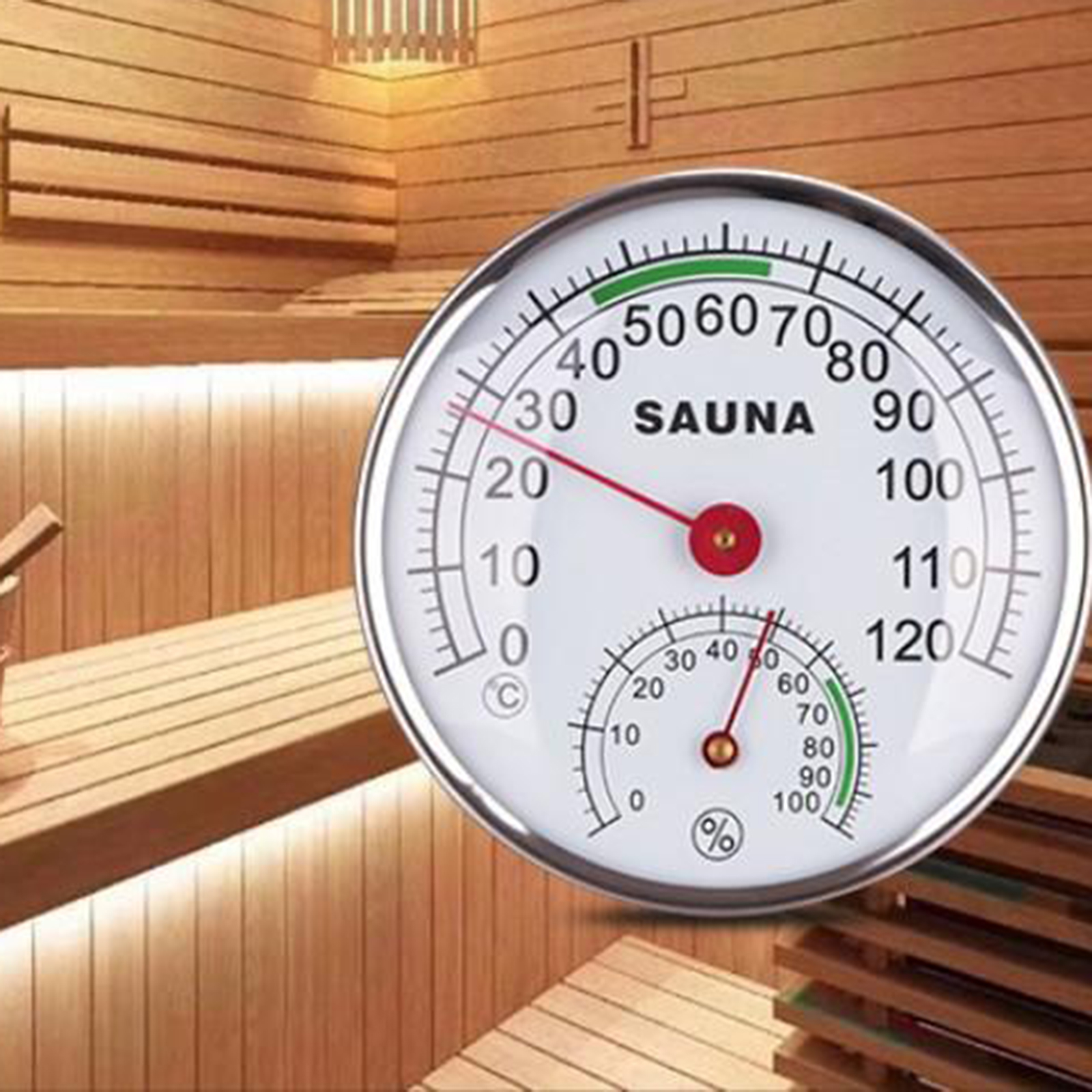Round Sauna Hygrothermograph Thermometer Hygrometer Humidity and Temperature Measurement Meter 0-12℃ for Steam Room, 12.5cm