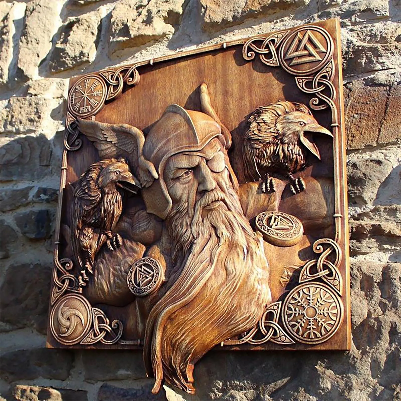 Raven Norse Wood Carving Man Cave Decor Vikings Wall Woodwork Art Odin Wall Hanging Heathen Wooden Plague Asgard Art Celtic Knotwork