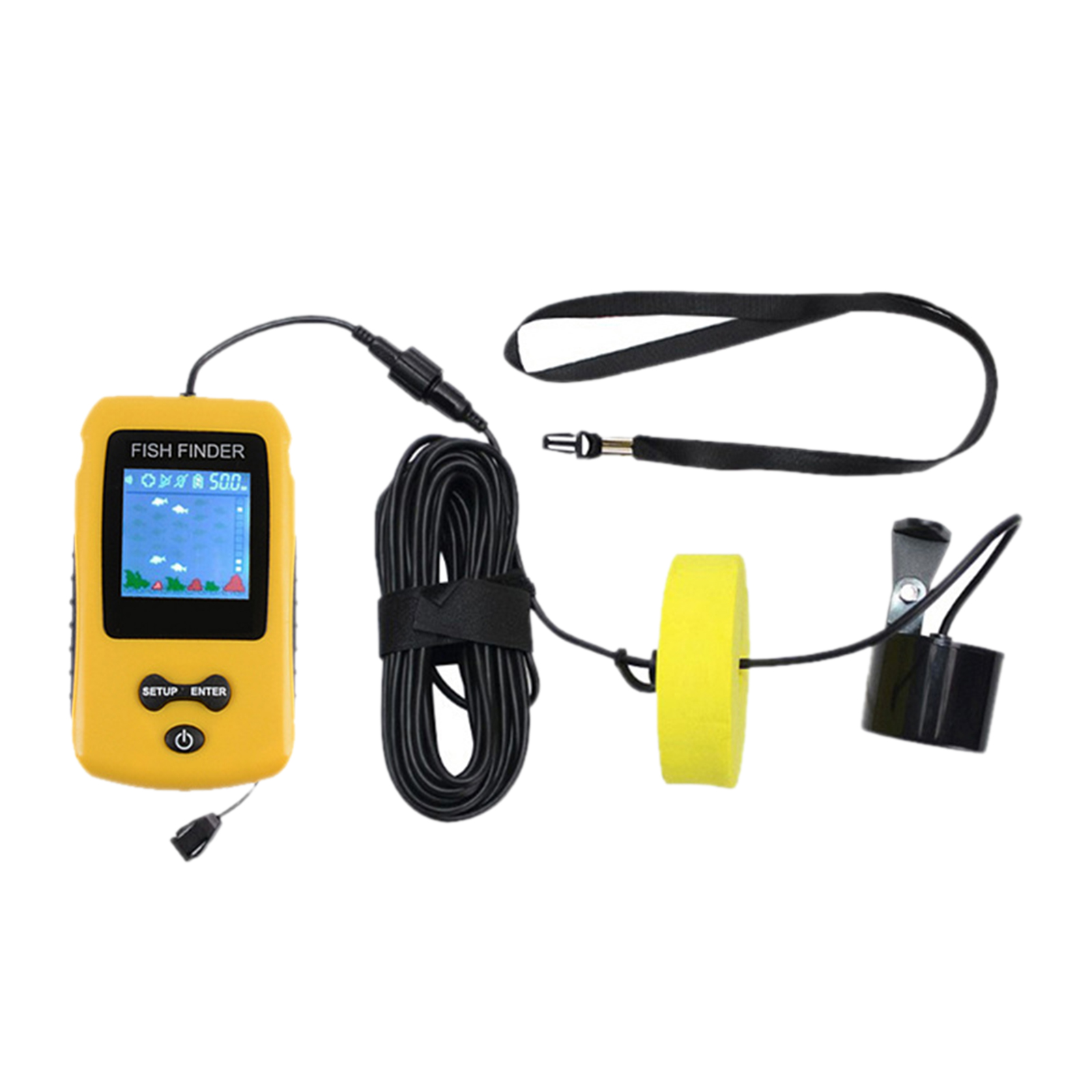 Portable Fish Finder, Contour Readout Handheld Fishfinder Depth Readout 3ft(1m)-328ft (100m) with Sonar Sensor Transducer