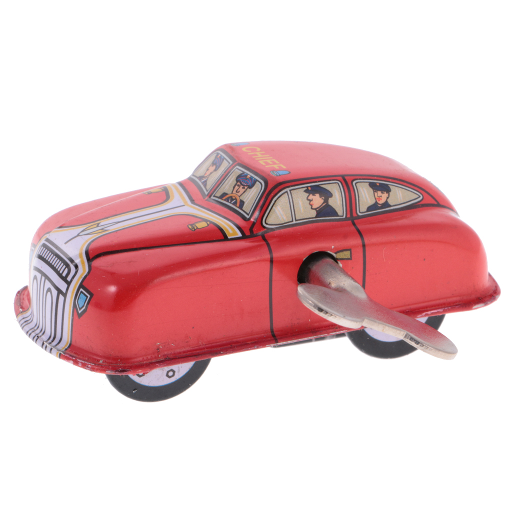 Red Classic Fire Car Tin Toy Collectible Clockwork Wind Up Toys for Kids