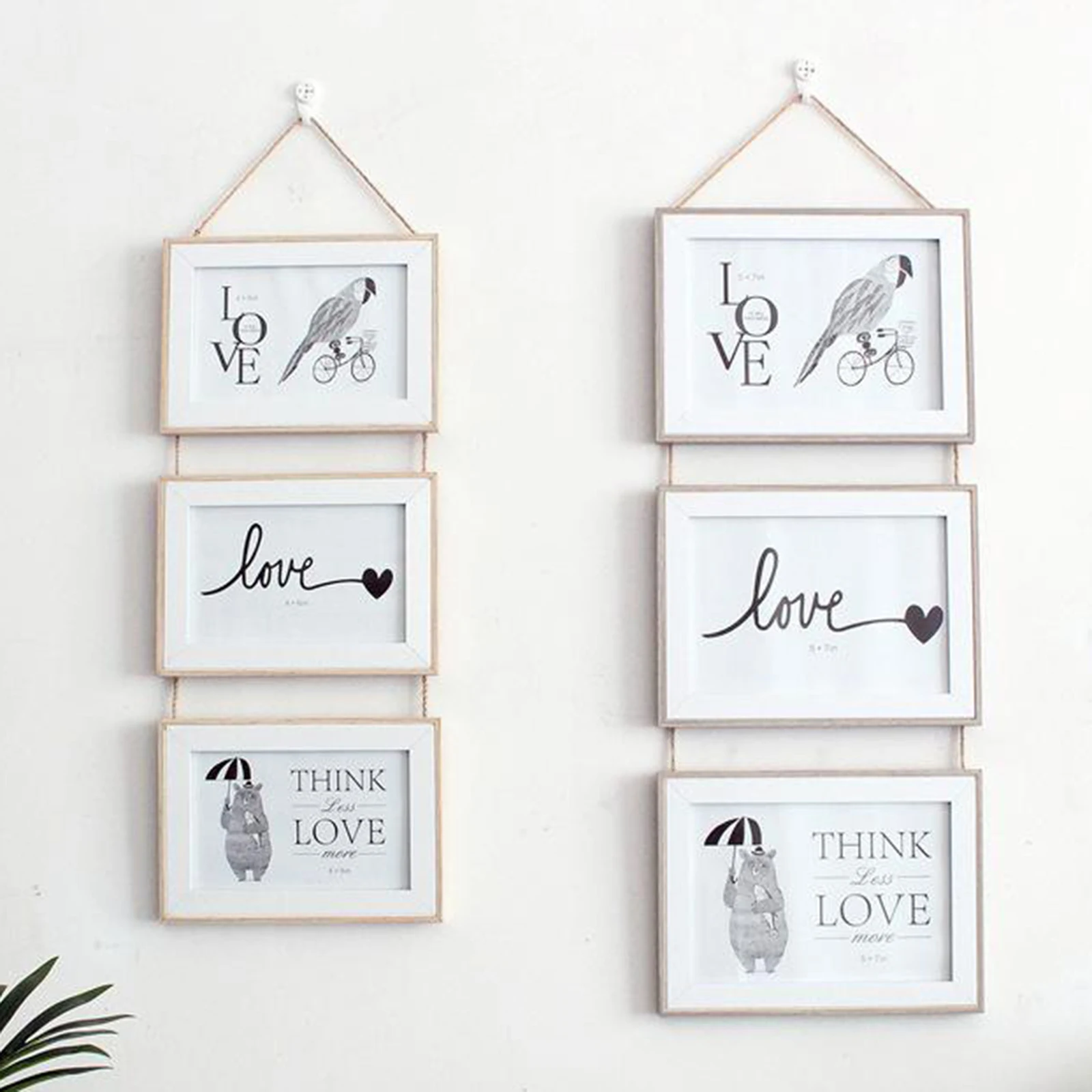 3 Connected Combination Wall Hanging Photo Frame Seamless Nail European Solid Wooden Clip Paper Picture Holder Wall Decor