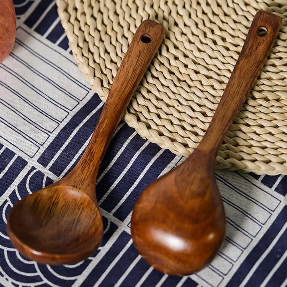 Vintage Wooden Wood Spoon Kitchen Cooking Utensil Rice Soup Teaspoon Flatware 