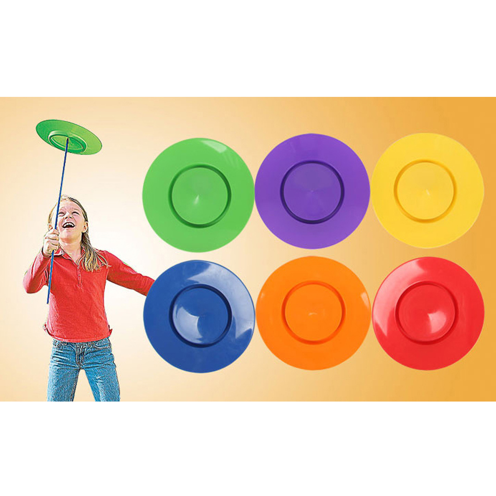 6 Set Plastic Juggling Plates Sticks Spinning Plate Set Balance Wheel Discs Toys Outdoor Games for Children and Adults