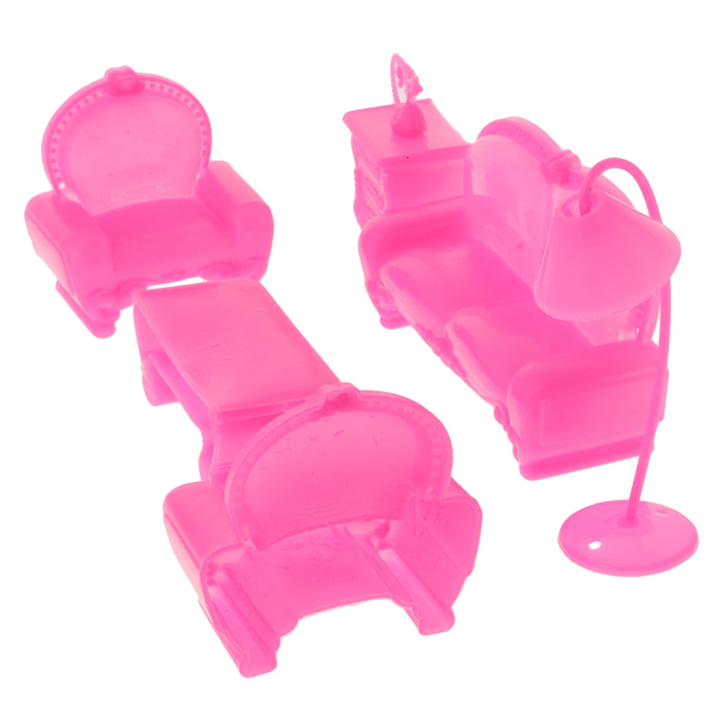6 Furniture Set for Dolls Sofa Chair Lamp Coffee Tea Table House Toys