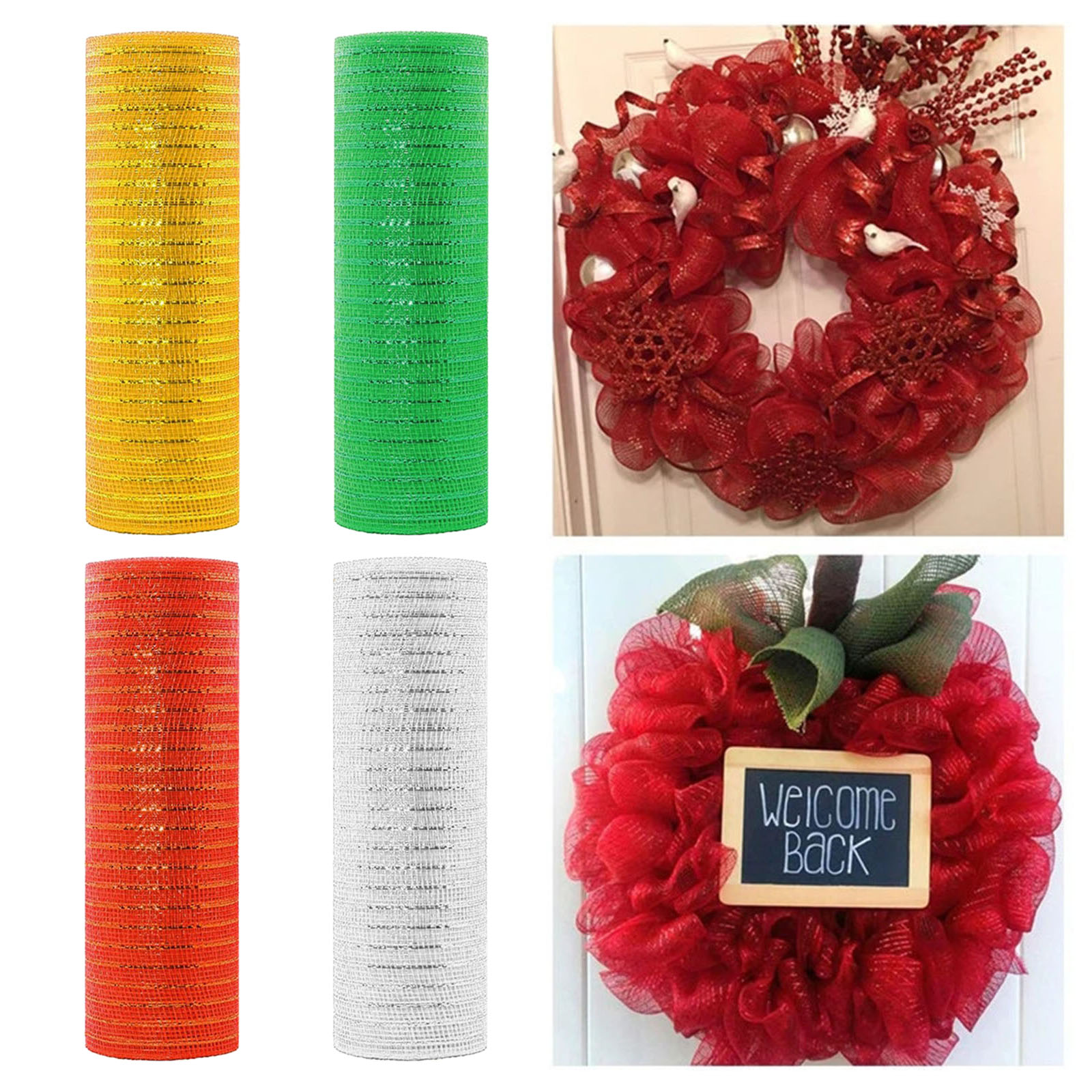 Mesh Ribbon Deco Mesh Deco Poly Mesh Ribbon 10 inch x 30 feet Metallic Roll 4 Colors for Wreaths, Swags and Decorating