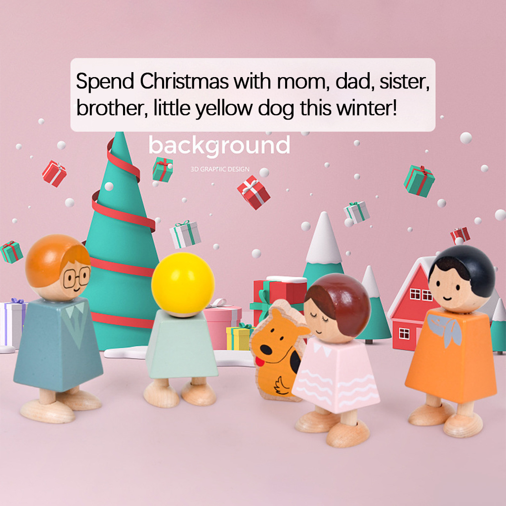 My Family Set of 5 Wooden Blocks for Toddlers – Includes Moms, Dads，Girls, Boys Dogs