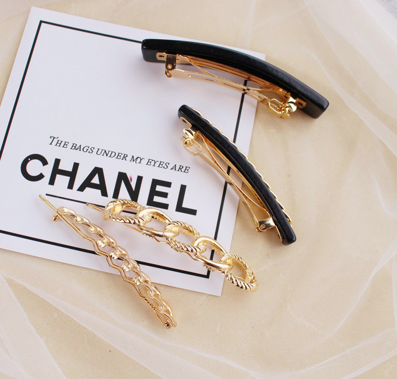 Heißer Verkauf Mode Acryl Metall Kette Haar Clip Pin Haarspange Koreanische Haar Zubehör Geometrische Gold Farbe Haar Clips für Frauen – Detail 6