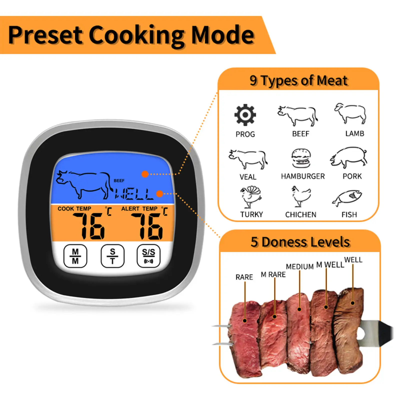 Precise Kitchen Thermometer with Probe and Timer Cooking BBQ Temperature for Cooking