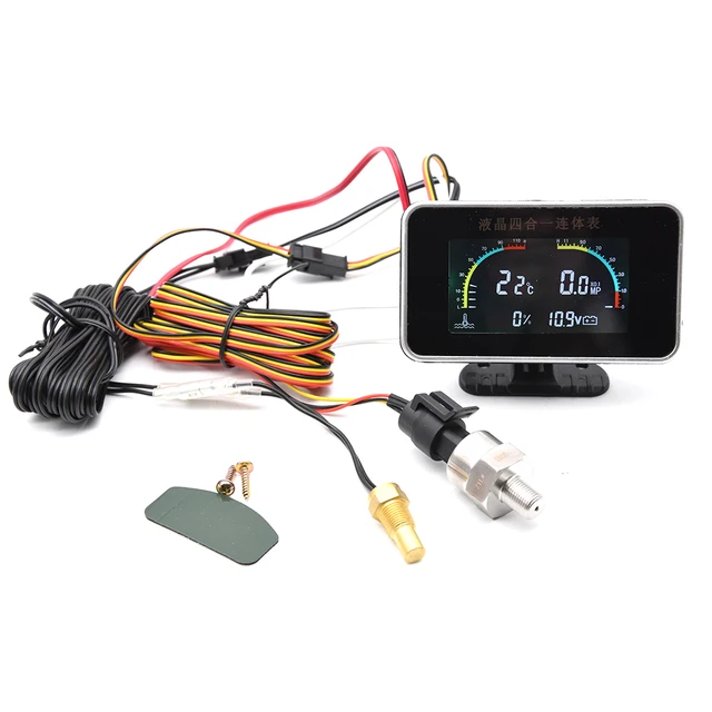  Voltímetro de coche Instrumento Dc 9V-36V 4-en-1 coche LCD  pantalla digital voltímetro medidor de combustible medidor de temperatura  de agua medidor de presión de aceite : Industrial y Científico