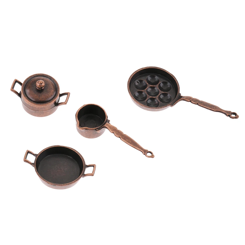1/12 Dollhouse Miniature Kitchen Cookware 5PCS Metal Pots Pans Furniture Model Ornaments Accessory