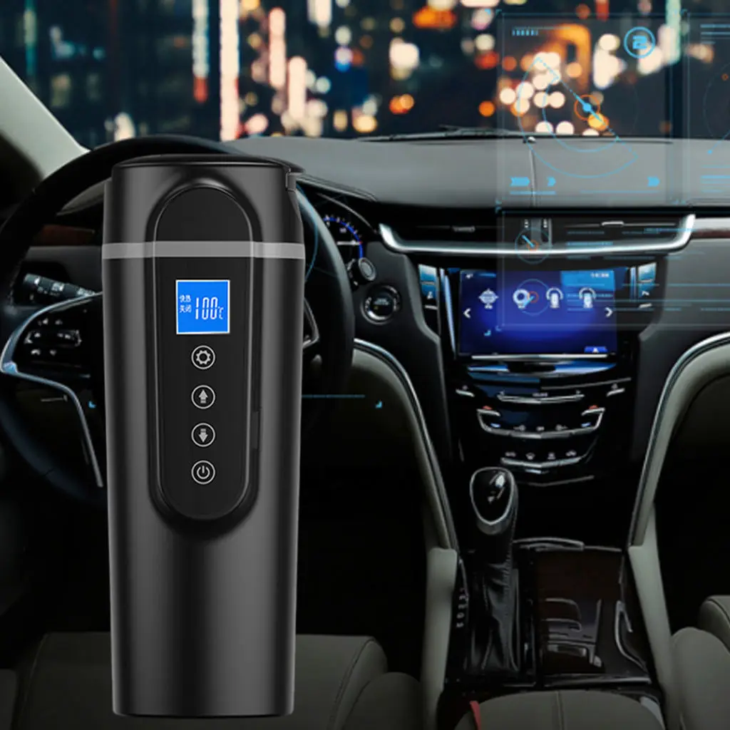 Smart Heating Car Cup Temp Control Kettle Boil Water Travel Coffee Mug Fit for Car Electric Quick Heating 12V/24V 420ml
