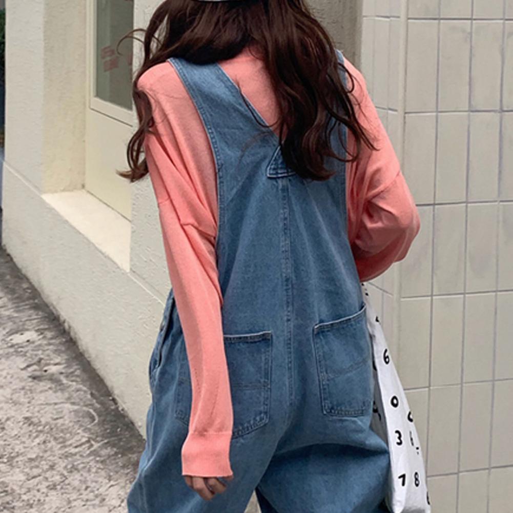 está venda feminina denim macacão metal fivela cinta regular grandes bolsos feminino solto sem mangas reto macacão streetwear