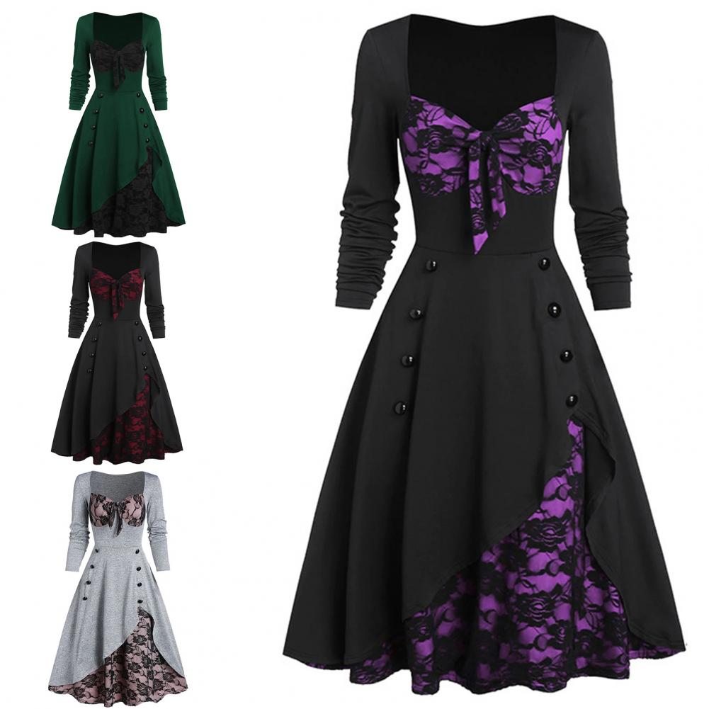 pescoço, Vestido Cosplay, Vestido Midi Retro, Vestidos