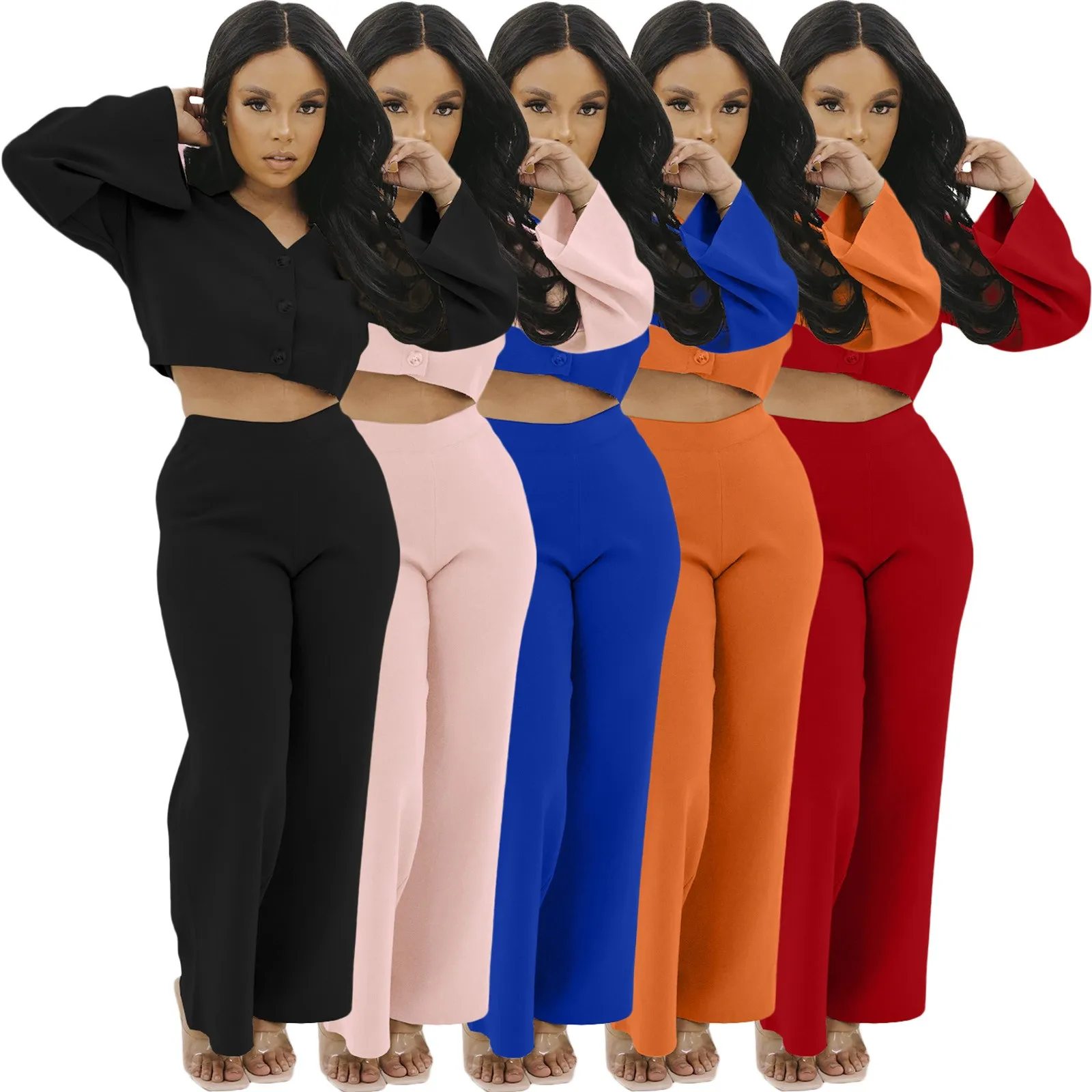 Sport Clothing Women Fashion Button Solid Color Sports Female Long Sleeve Casual Cotton Tracksuits Set 2 Piece Plus Size S-2XL
