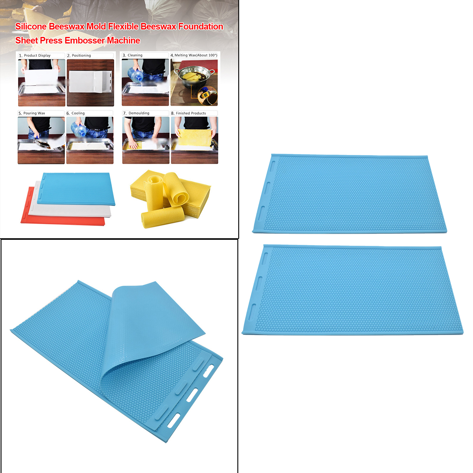 Set of 2 Beeswax Foundation Rubber Honeycomb Supplies Flexible Convenient Wax Coated for Beekeepers Beehives 34x23cm