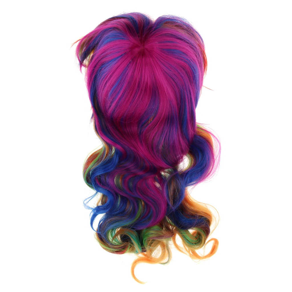 Harajuku Long Curly Wig Bright Colors Rainbow Colors Girls 70 Cm