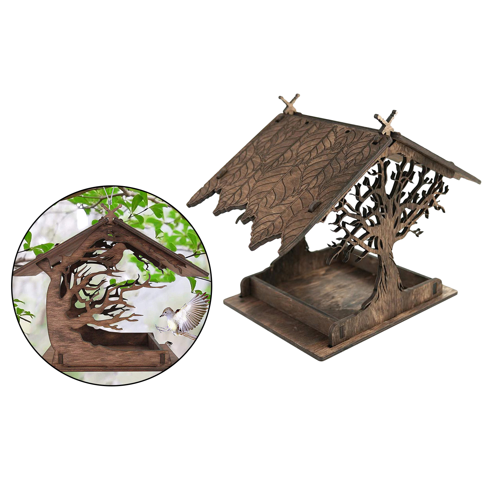 Wooden Bird Feeder Decorative Hanging Garden Birdhouse Birdfeeder for Small birds, natural Wild Birds Swing Toy