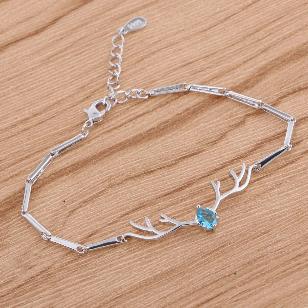 Fancy Silver Color Plated Deer Antler Design Bracelet Lucky Amulet Charm Bangle Fashion Women Jewelry