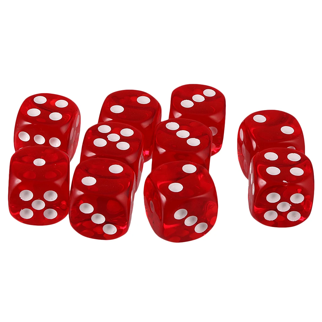 Pack of 10pcs Acrylic Six Sided D6 Spot Dice for D&D TRPG Party Board Game Toys