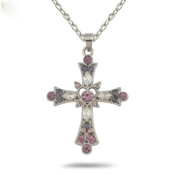 Vintage Color Zircon Cross Virgin Pendant Necklace Charm Lady Necklace Religious Belief Jewelry Party Necklace Festival Gift Vintage Color Zircon Cross Virgin Pendant Necklace Charm Lady Necklace Religious Belief Jewelry Party Necklace Festival Gift
