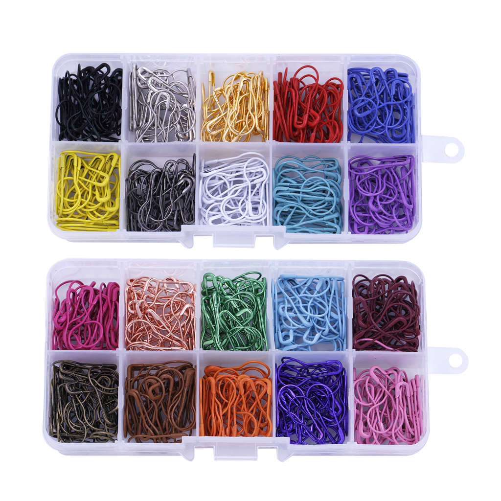 600 Pieces Assorted Bulb Safety Pins Calabash Pins Pear Shaped Pins Knitting Stitch Markers with Storage Box
