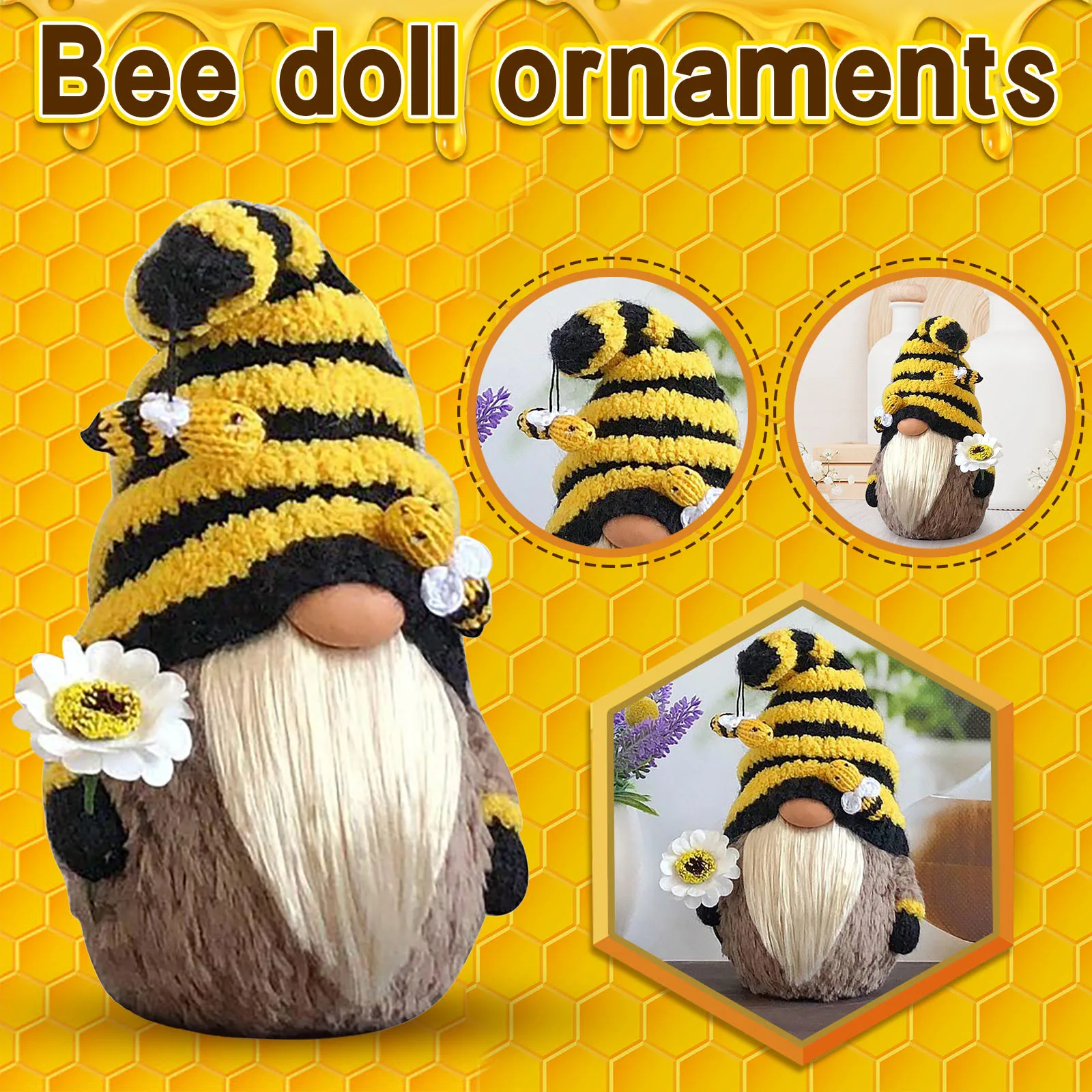 snowvirtuos Bumble Bee Gnome Faceless Doll Knitted Plush Scandinavian Tomte Nisse Swedish Decorations Honey Bee Sunflower For Farmhouse Home Kitchen Shelf Tiered Tray Plush Collection