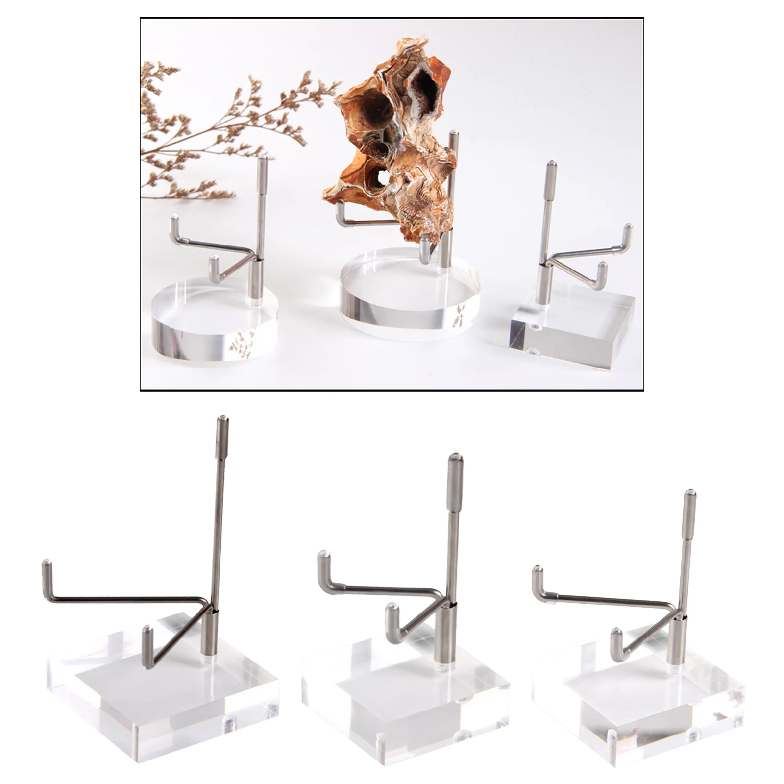 1pc Acrylic Display Stand Metal Arm Holder for Fossils Minerals Agate Stones