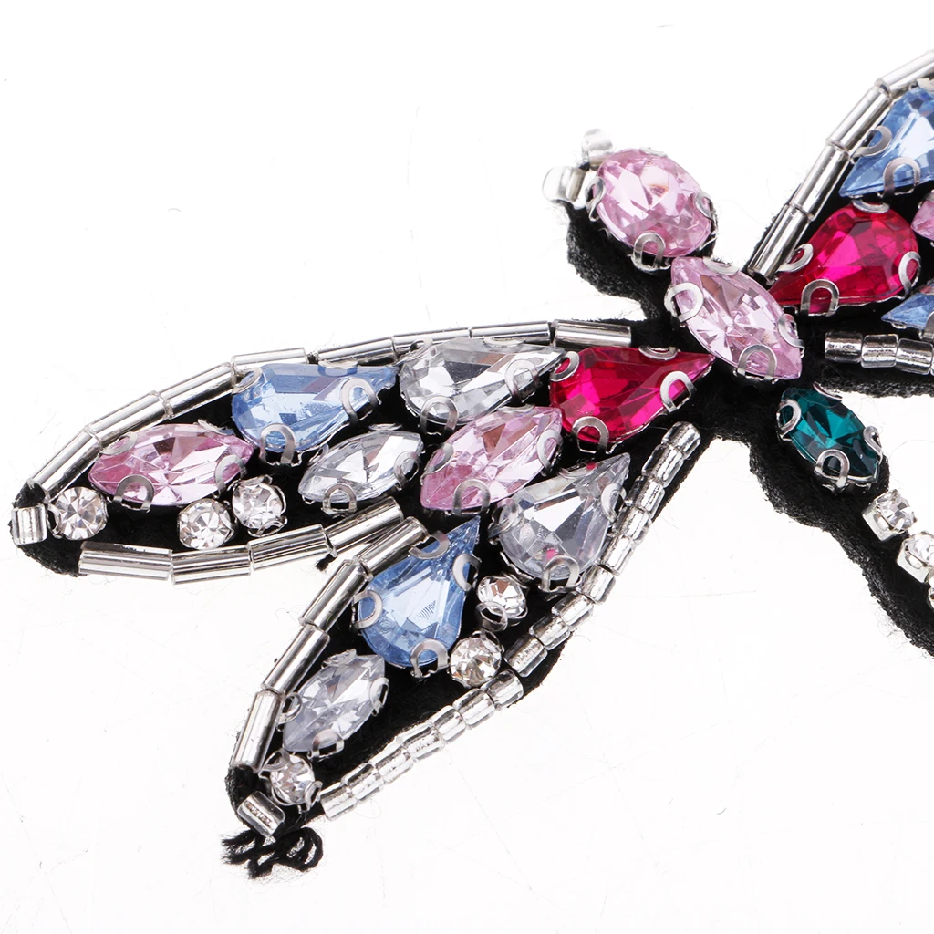 Fashion Dragonfly Applique Crystal Bead Rhinestone Patch Clothes Accessories