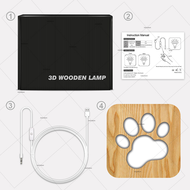 Quarto das Crianças Conduziu a Luz da Noite de Madeira Decoração do Quarto Luzes da Noite Luzes da Lâmpada de Mesa Gato Pata Lâmpada Criança Presente Quarto Decoração 4 Luzes e Iluminação