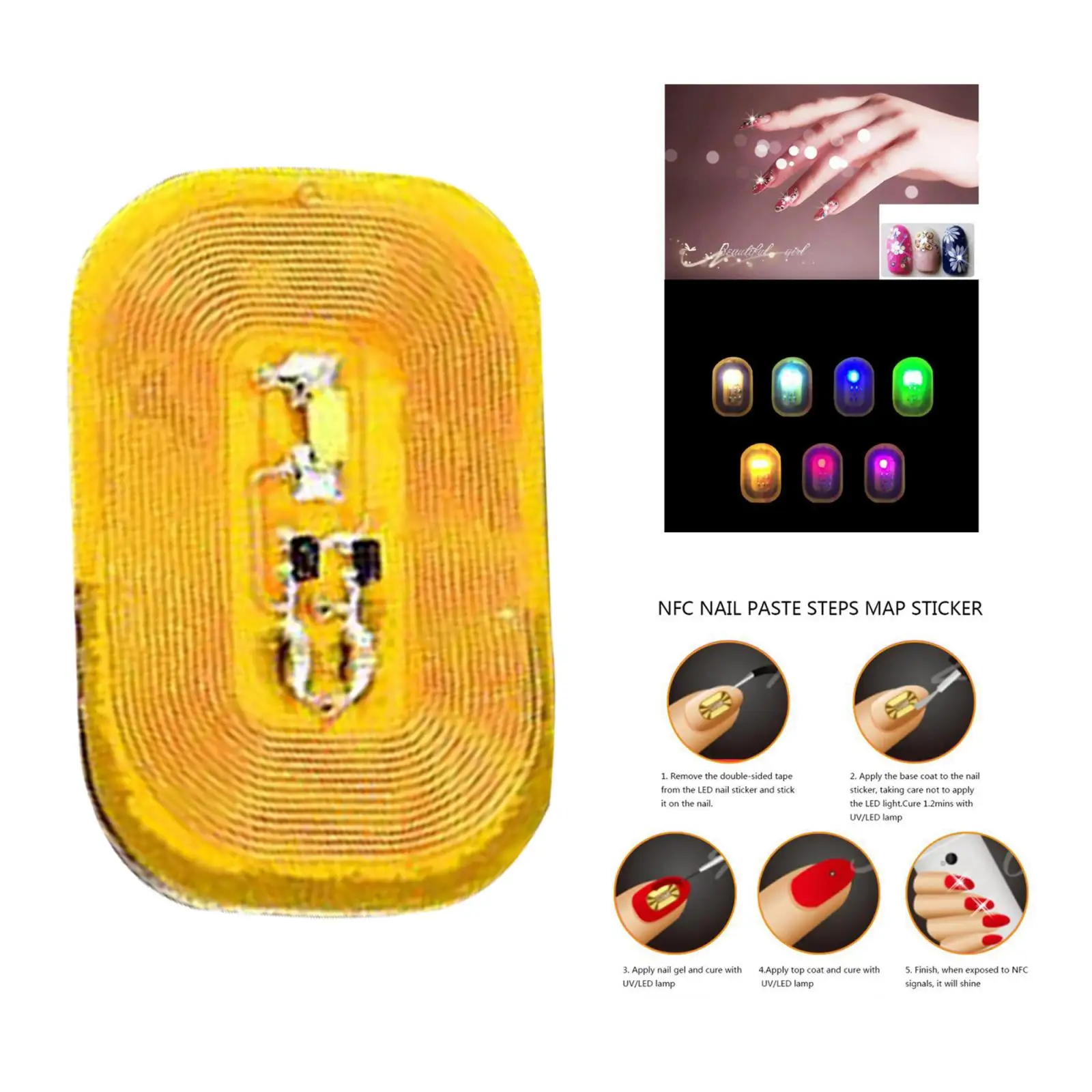 Women DIY Luminous NFC Nail Sticker Phone Chip Manicure White