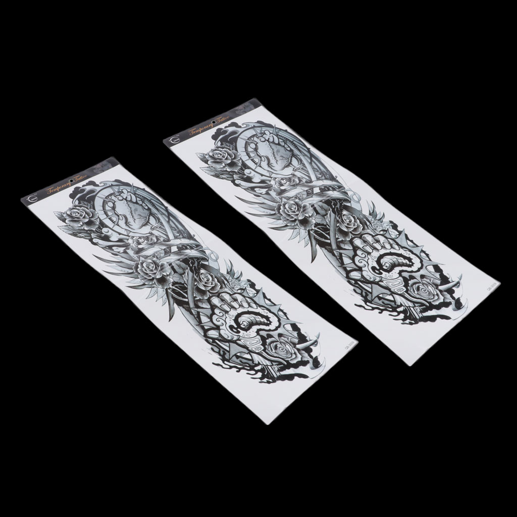 2pc Temporary Tattoo Sleeves, Fake Black Full Arm Tattoo Stickers Waterproof