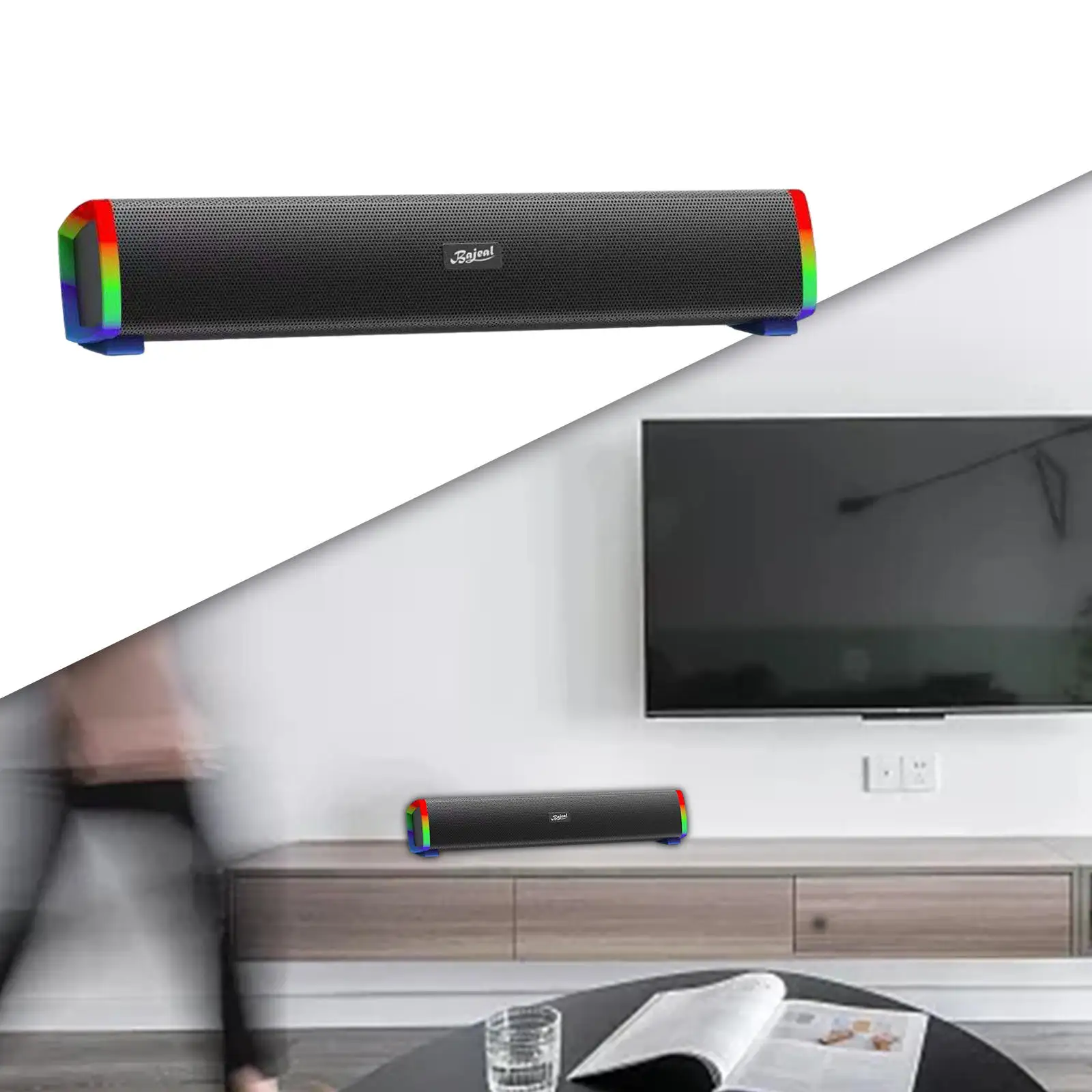 Computer Sound Bar Home Theater Stereo Bass RGB Color Lights Support TF Card for Laptop TV
