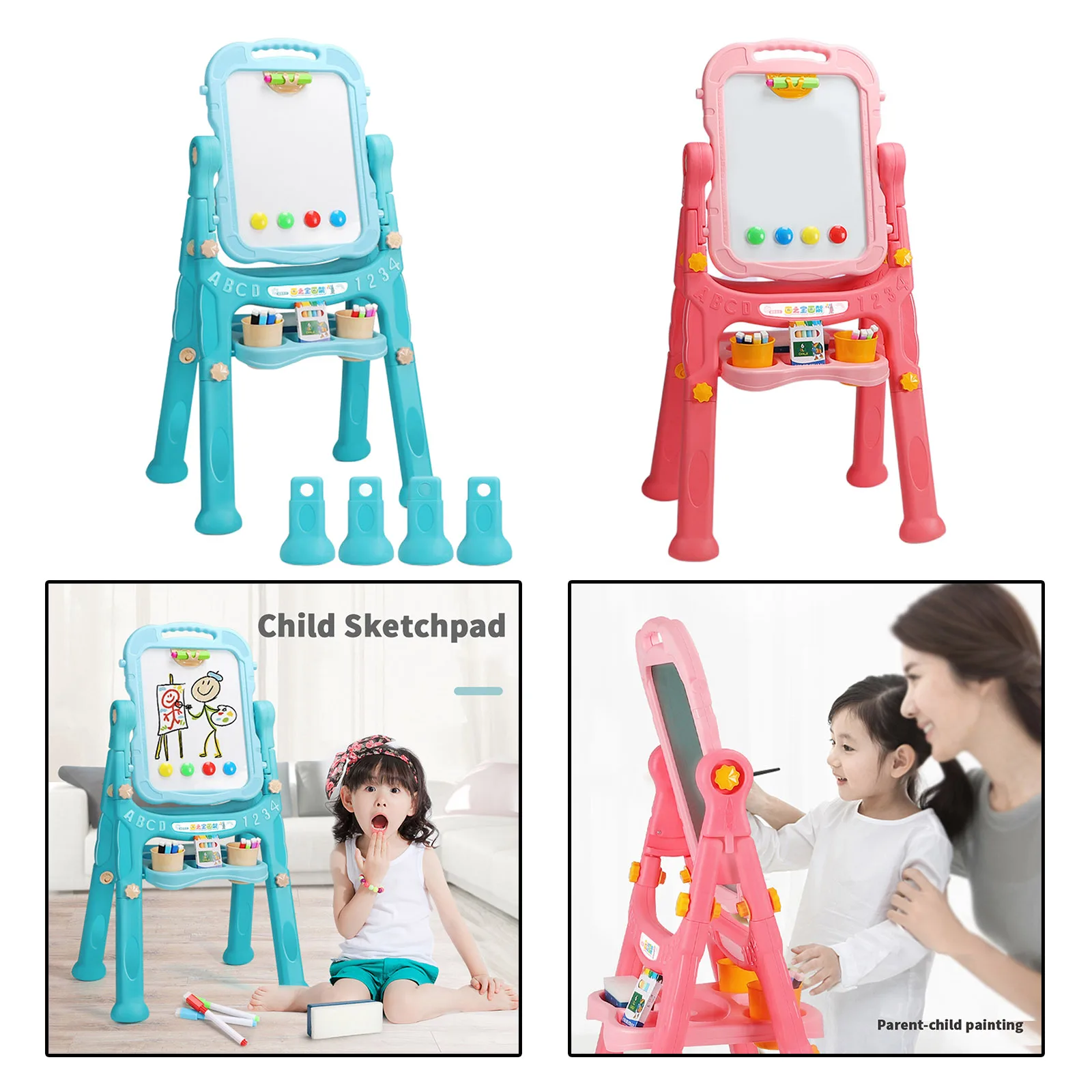 2 in 1 Art Easel for Kids Drawing Board Easel Drawing Chalkboard /Dry Erase Board Toys for Girls Boys Writing Pad
