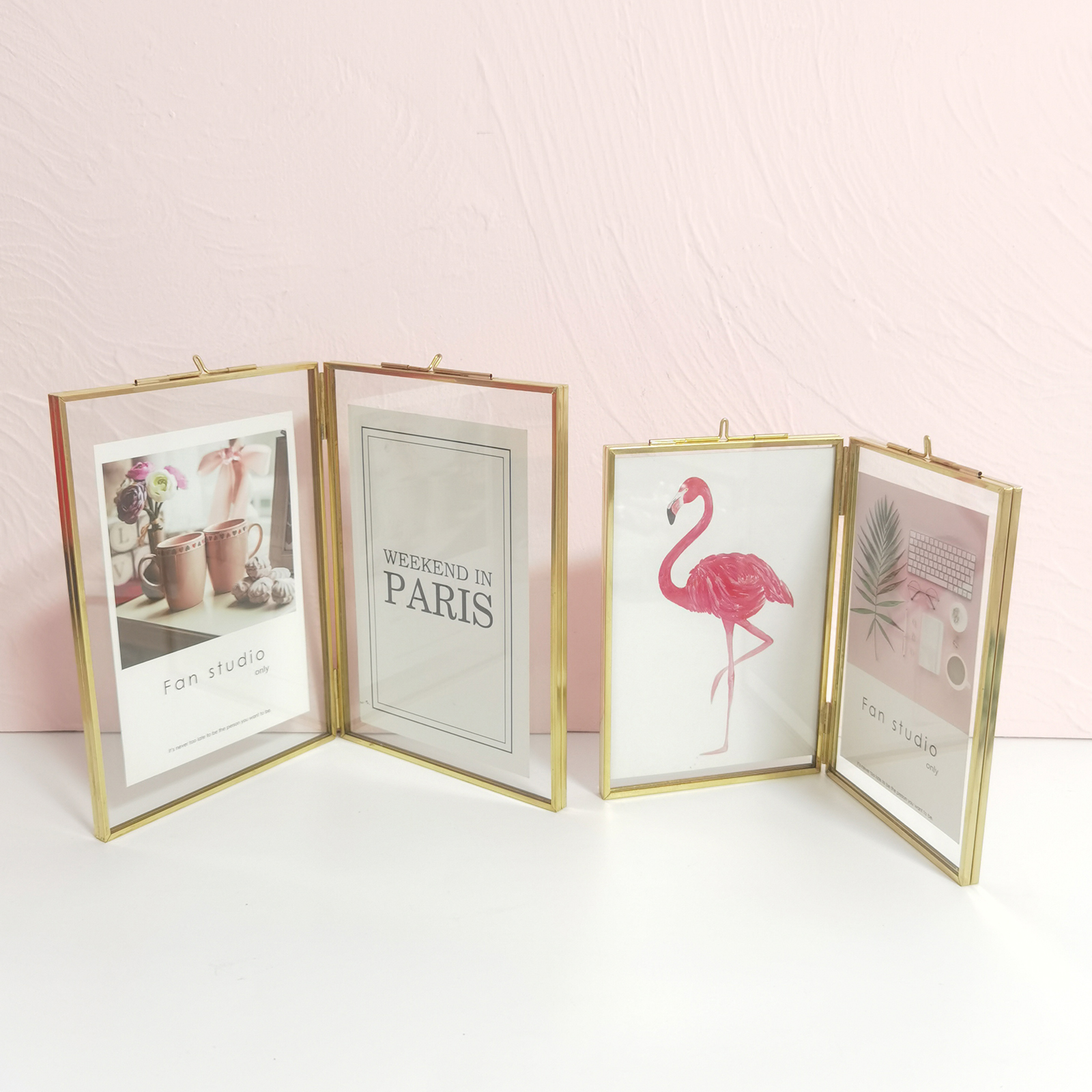 Vintage Gold Picture Frame Two Sided Photo Frames Display Holder with Chain