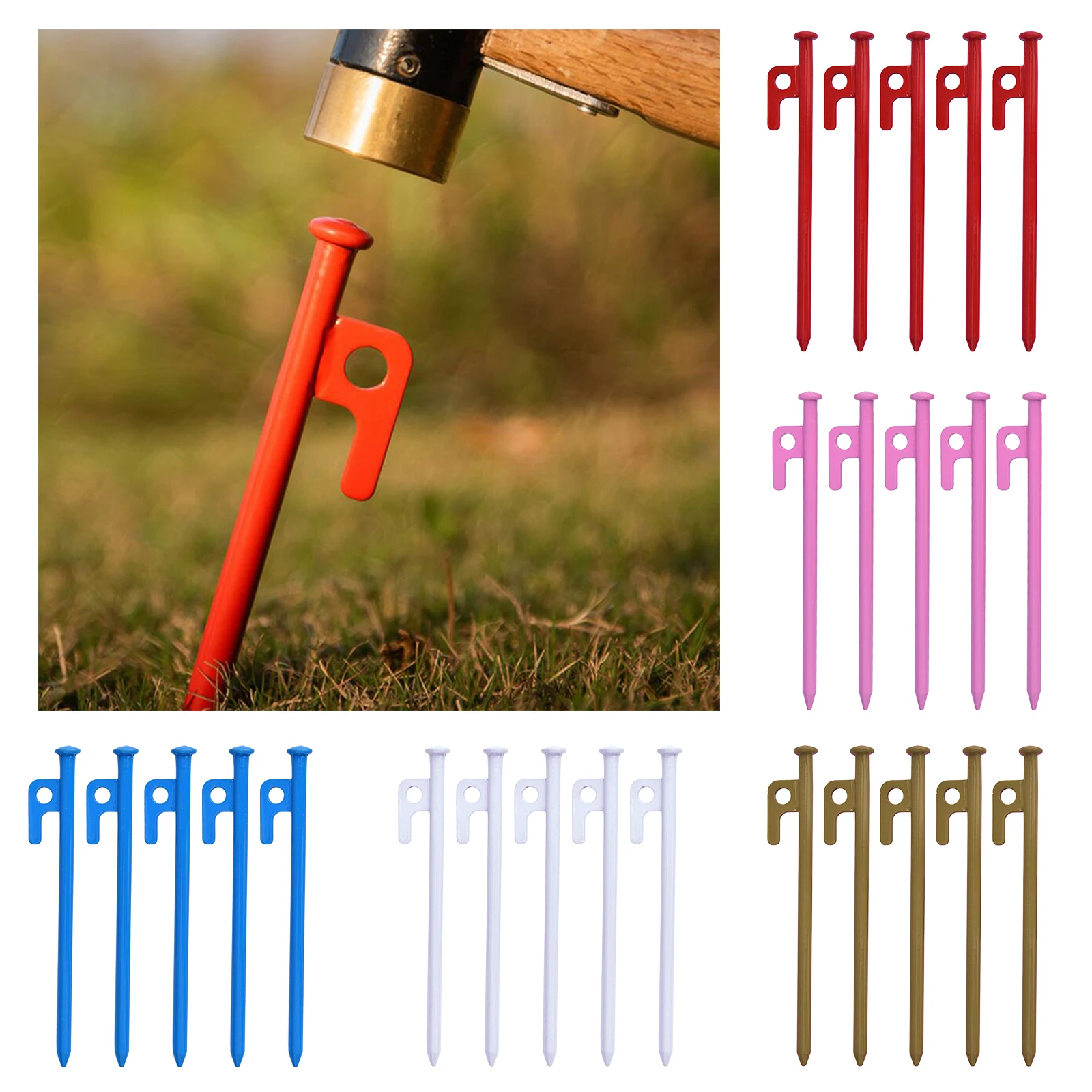 5Pcs Steel Nail Tent Pegs 20cm Ground Nails Outdoor Heavy Duty Steel Awning Canopy Tarp Tent Stakes Tent Accessories