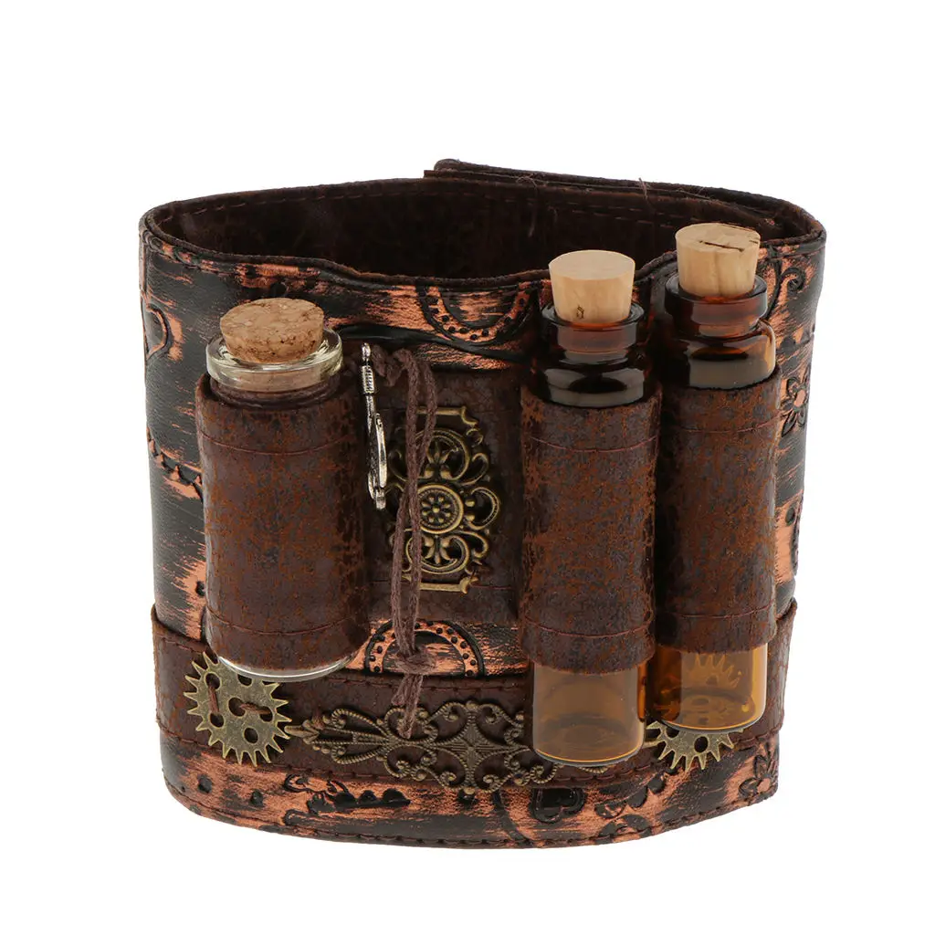 Steampunk Faux Leather Bracelet Handmade Cuff Bangle Wristband Adjustable
