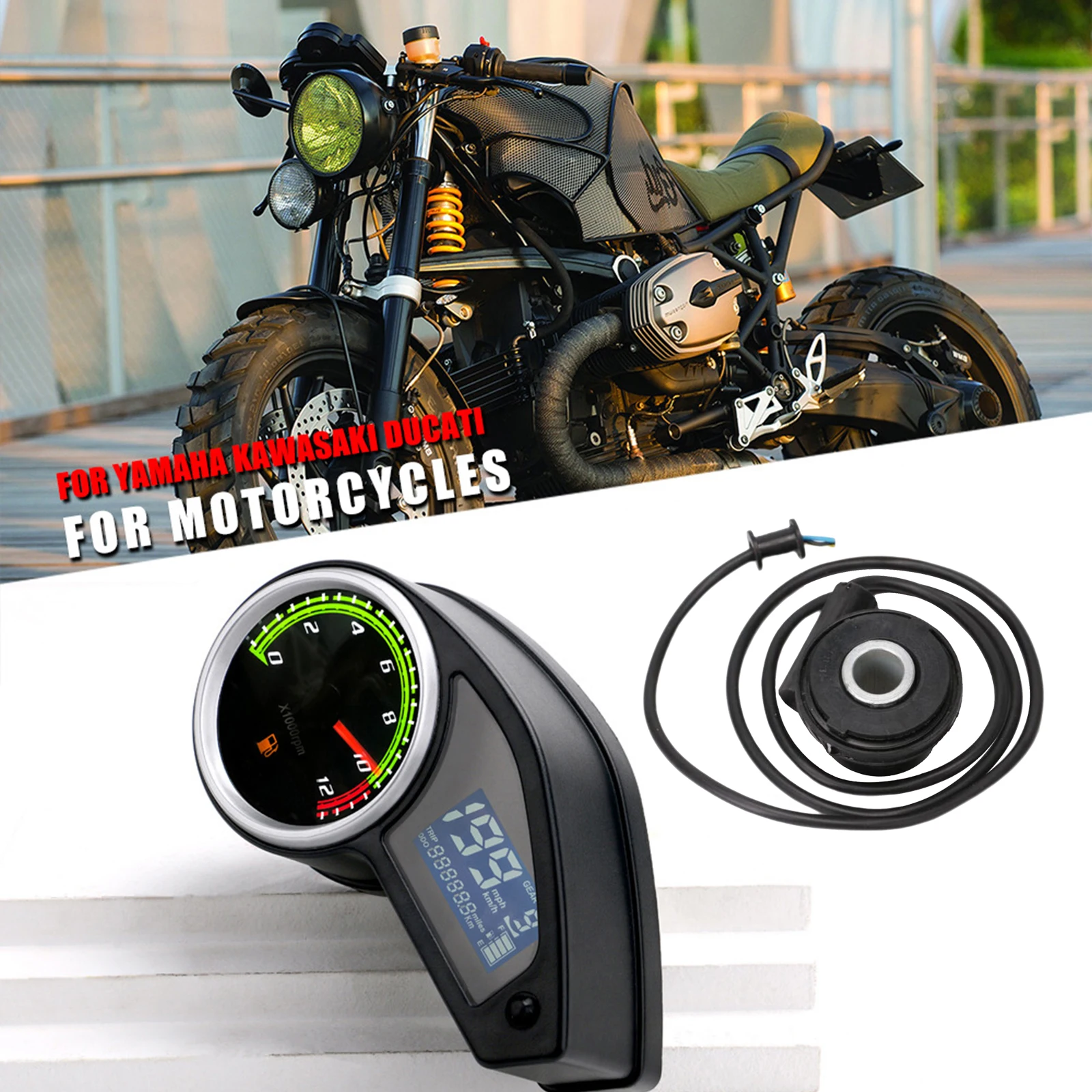 Universal Moto Motorcycle Digital Speedometer Tachometer Odometer Fuel Gauge LCD Digital Waterproof Black