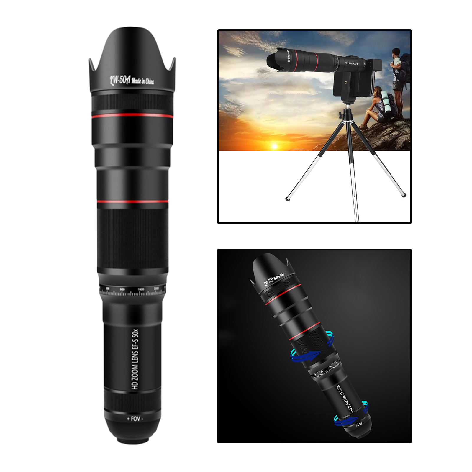 36x 50x HD Cell Phone Telescope Zoom Phone Camera Lens for Target Shooting Hunting Bird Watching Wildlife Scenery