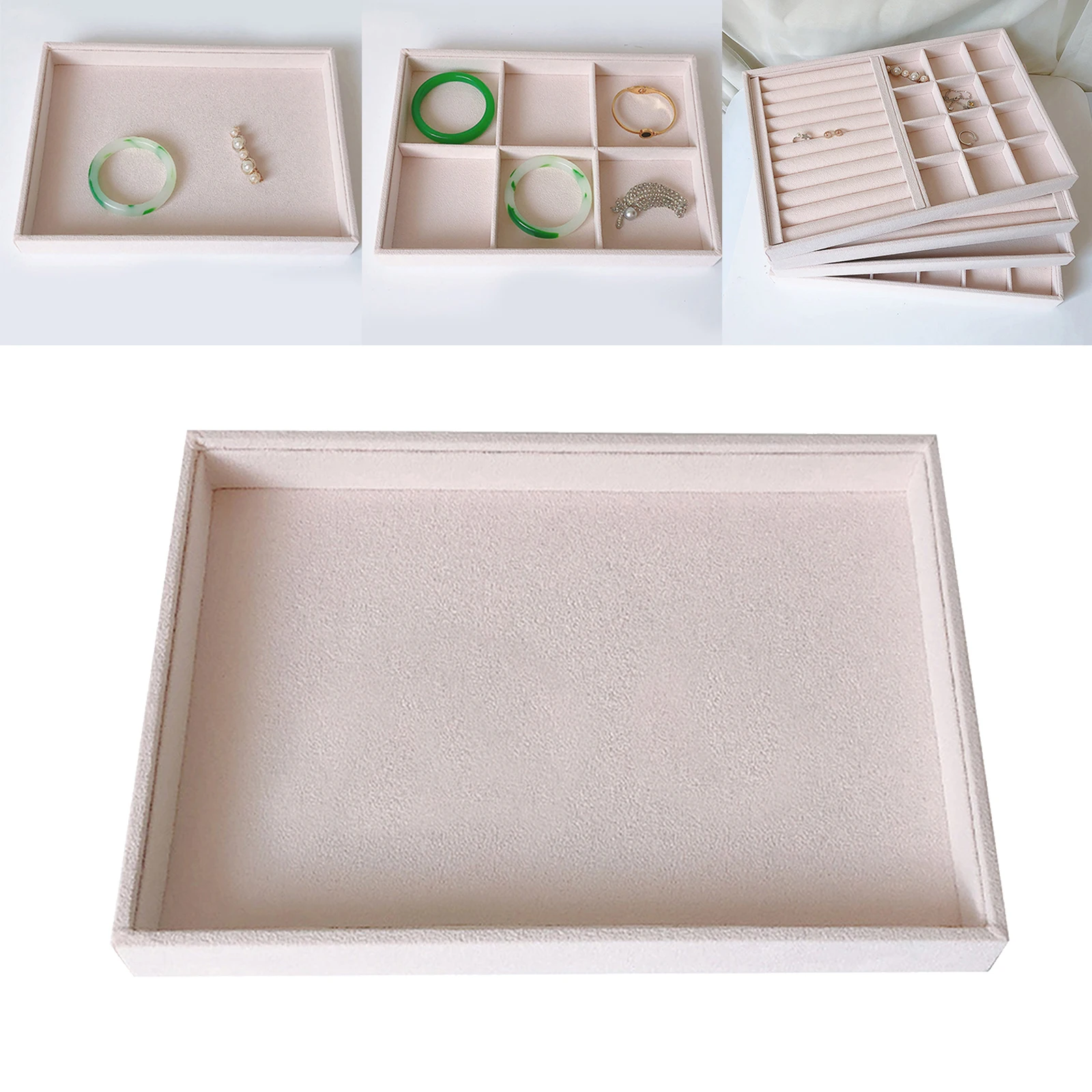 Beige Velvet Jewelry Storage Tray Holder Box Showcase Organizer for Girls