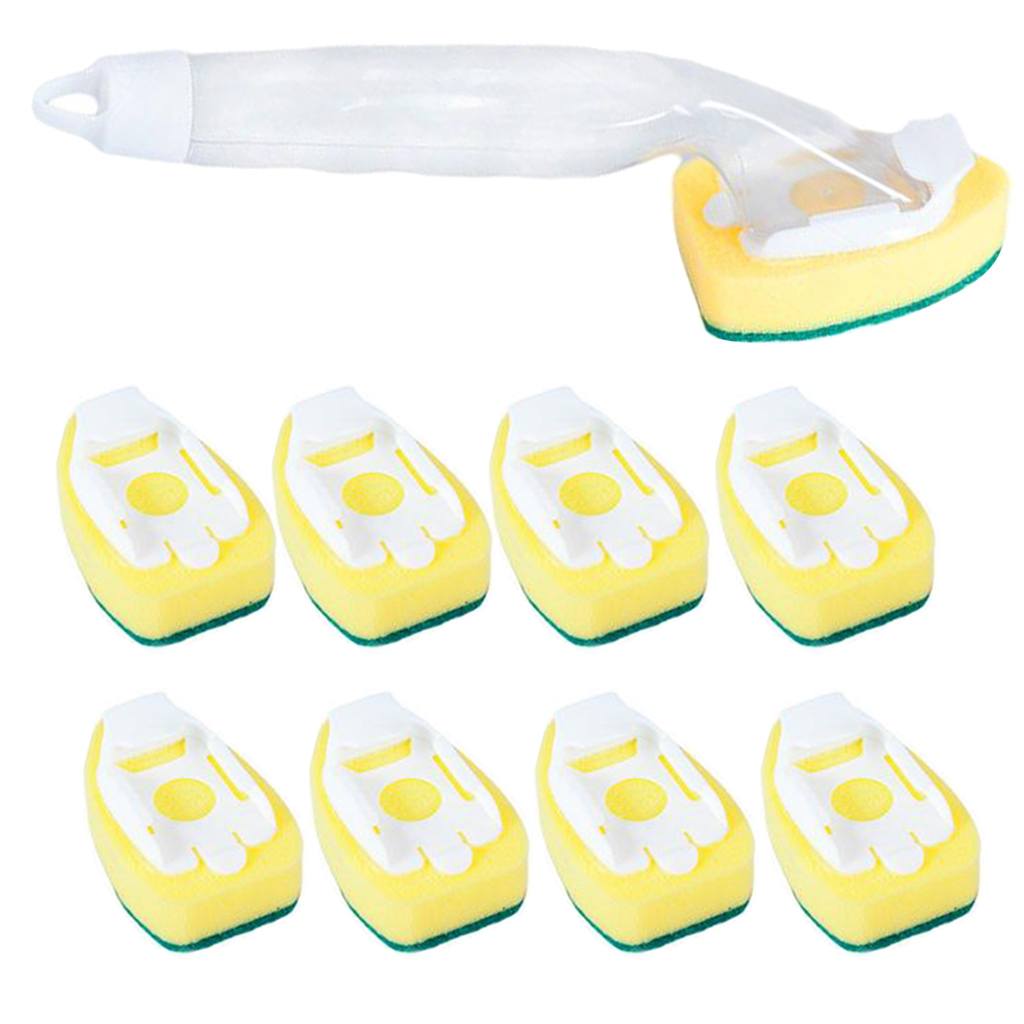Soap Dispensing Dish Wand Brush w/ 8x Spare Sponges for Sink Pot Cleaning