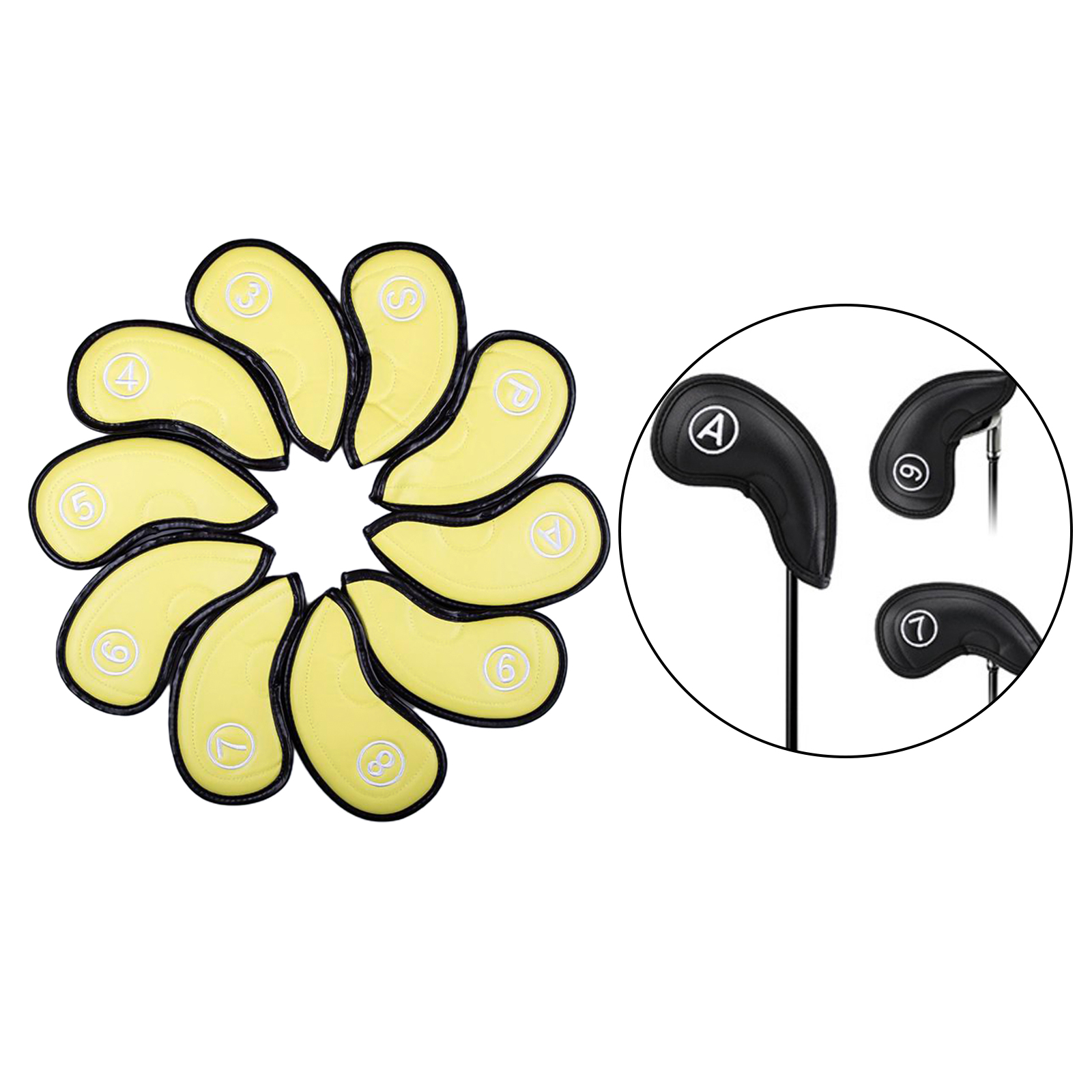 10pcs Golf Club Head Cover PU Leather Wedge Iron Protective Headcover for Universal Glof Irons 3/4/5/6/7/8/9/P/A/S