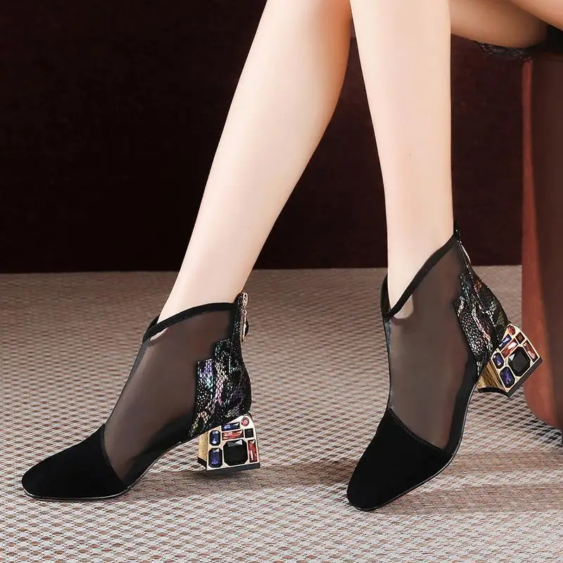 Details about   Mesh Sandal Boots Women's Platform Shoes Round Toe Spring Ankle Boots Sandals 