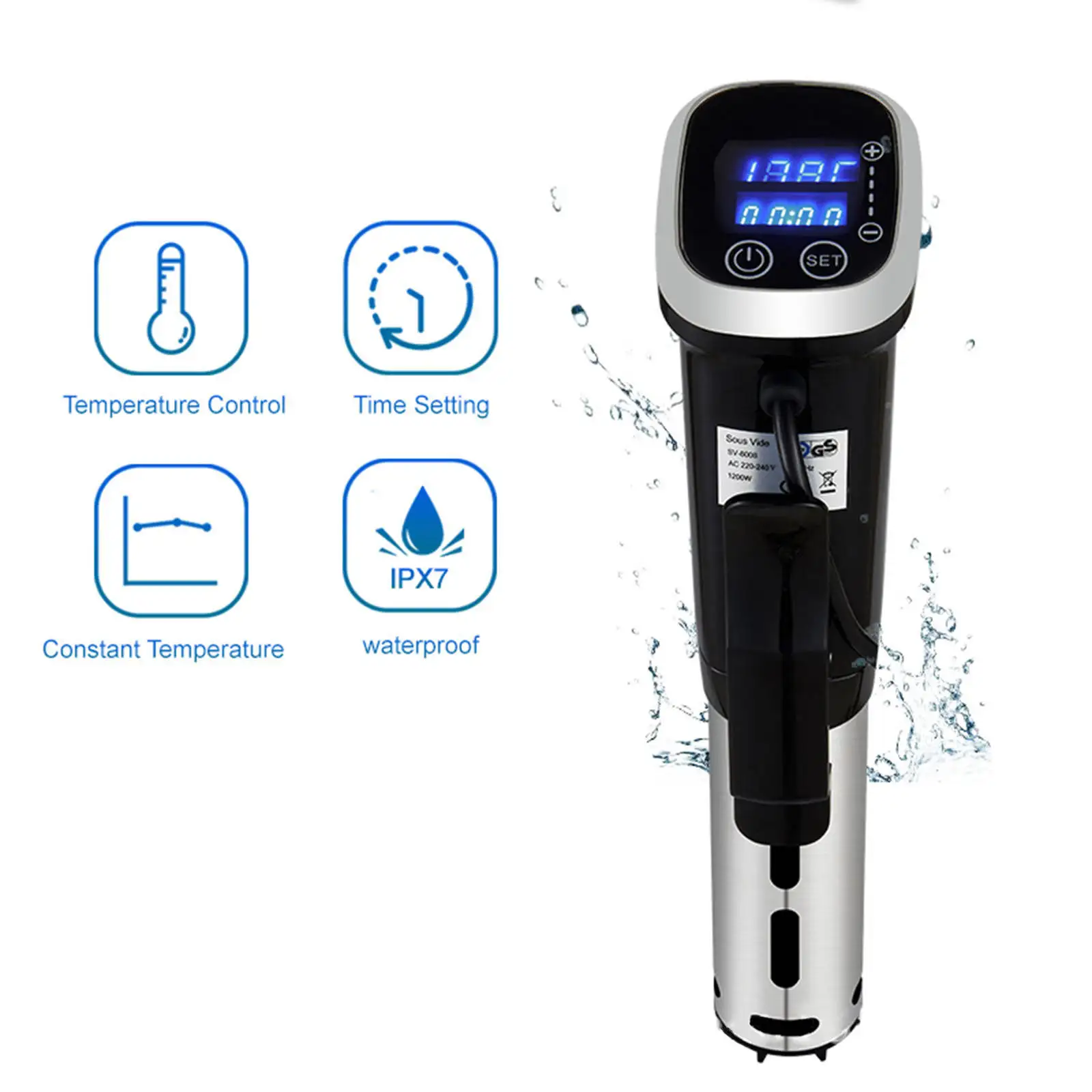 Sous Vide Cooker Quiet Operation Immersion Circulator Accurate Temperature Sturdy LED Digital Display Thermal 1200 W for Kitchen